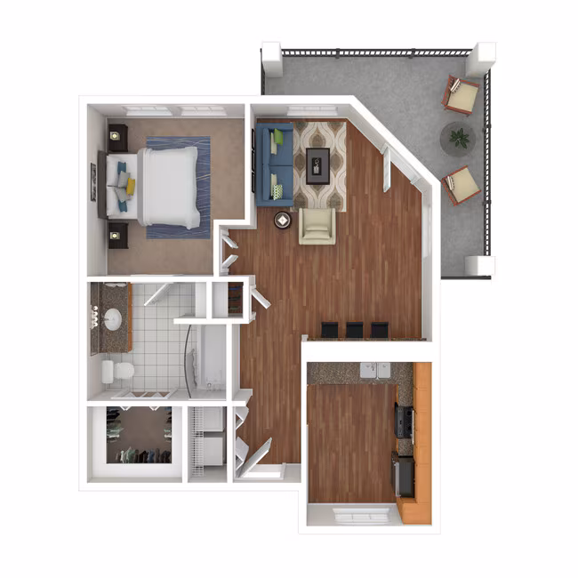 1 Bed x1 Bath 810 SF 0435 floor plan
